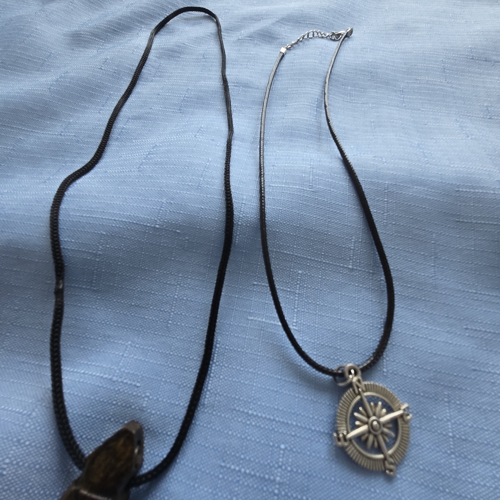 Black and Silver Compass Pendant Necklaces